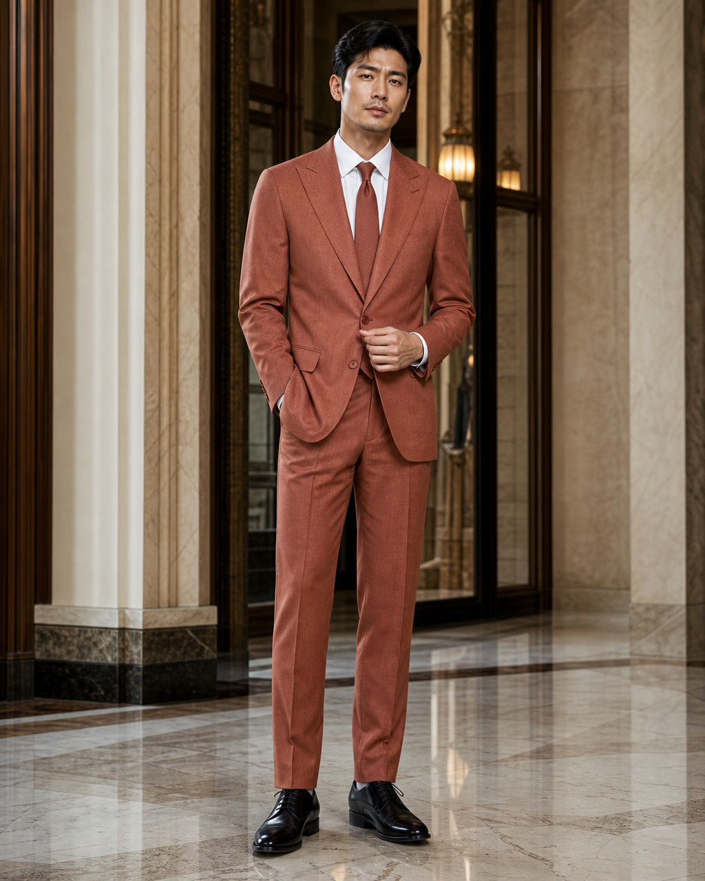 Terracotta Linen Beach Wedding Suit - Custom Made to Measure front view