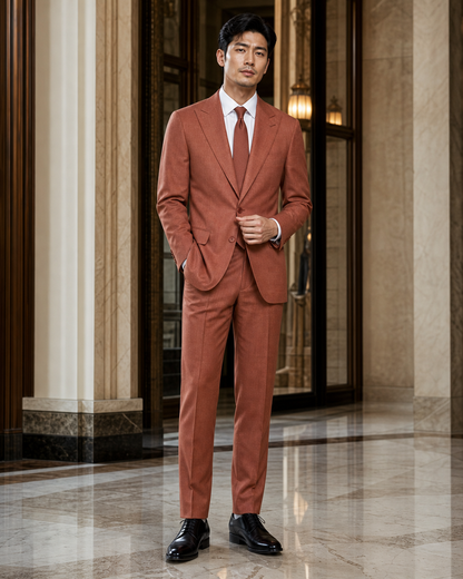 Terracotta Linen Beach Wedding Suit - Custom Made to Measure front view