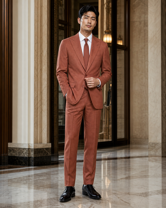 Terracotta Linen Beach Wedding Suit - Custom Made to Measure front view