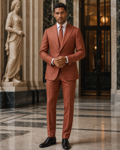 Terracotta Linen Outdoor Wedding Suit - Custom Made to Measure front view