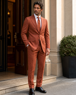 Terracotta Linen Peak Lapel Suit — Custom Made to Measure — 3
