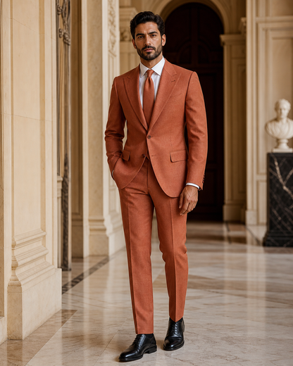 Terracotta Linen Summer Suit - Custom Made to Measure side back view