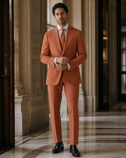 Terracotta Seersucker Beach Wedding Suit - Custom Made to Measure front view