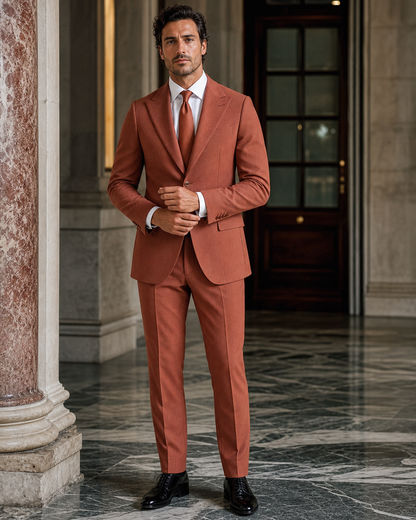 Terracotta Seersucker Summer Suit - Custom Made to Measure front view