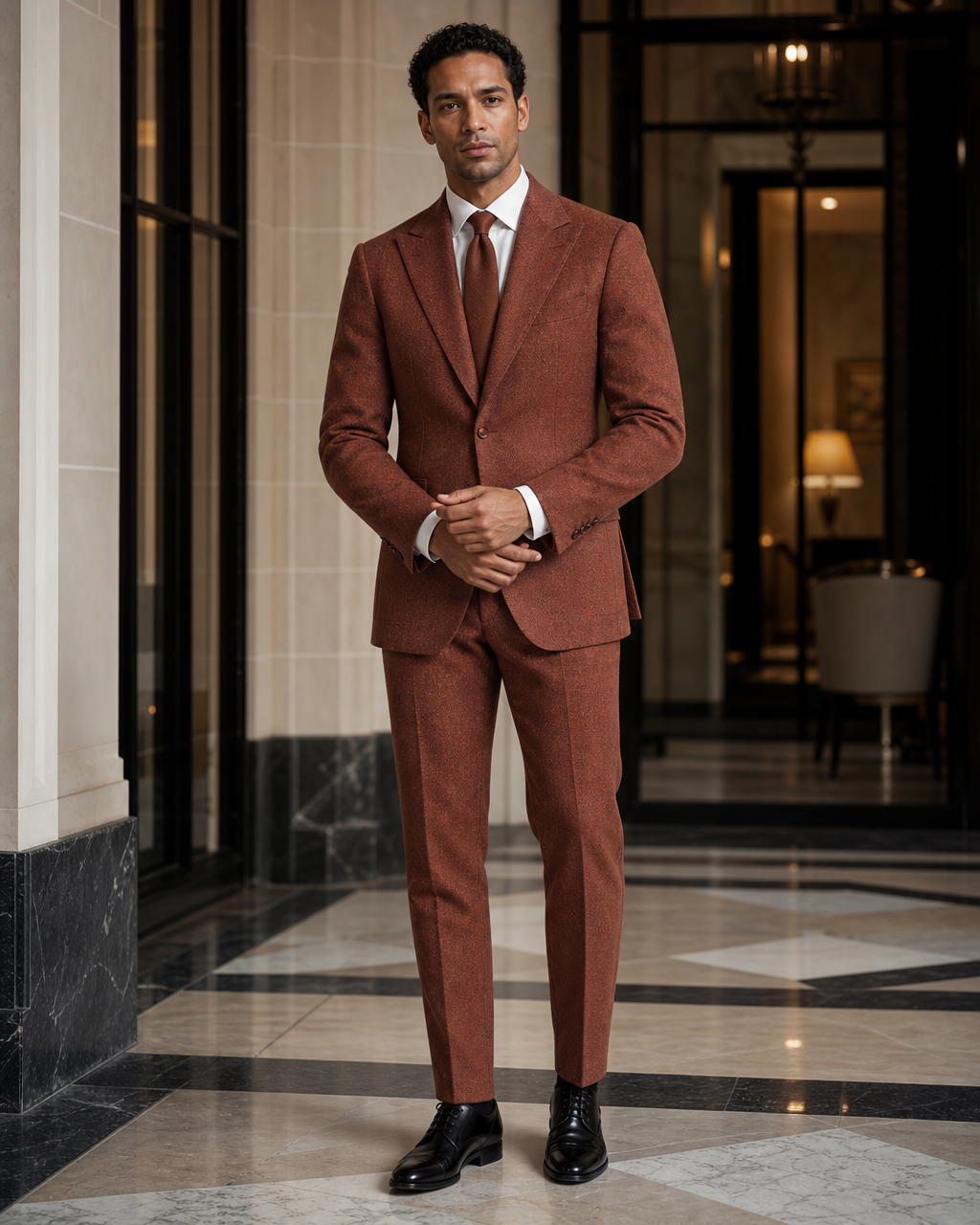 Terracotta Tweed Winter Suit - Custom Made to Measure front view