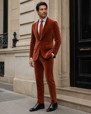 Terracotta Velvet Shawl Lapel Suit — Custom Made to Measure — 3