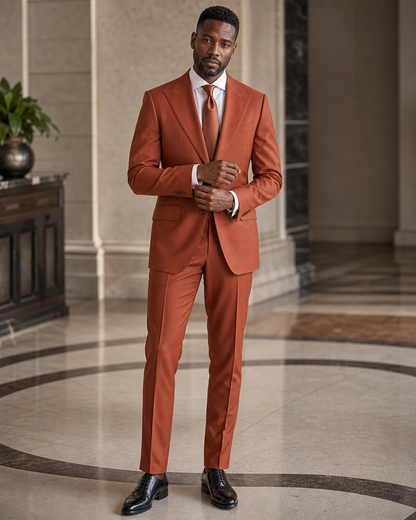 Terracotta Wool Outdoor Wedding Suit - Custom Made to Measure front view