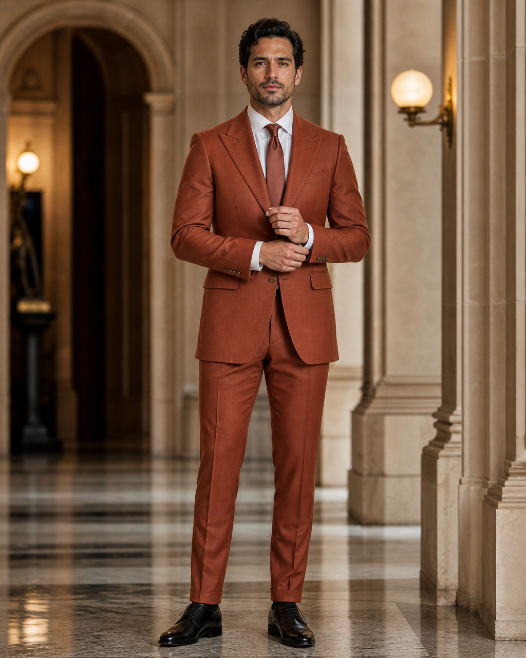 Terracotta Wool Winter Suit - Custom Made to Measure front view