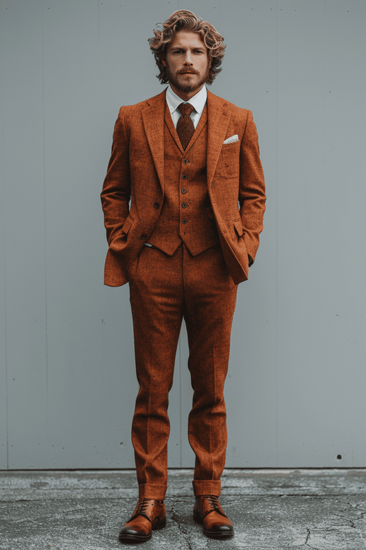 Terracotta Silk Blend Cocktail Party Suit — Custom Made to Measure