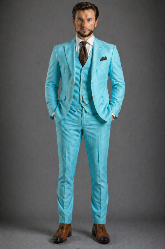 Turquoise Linen Slim Fit Suit — Custom Made to Measure