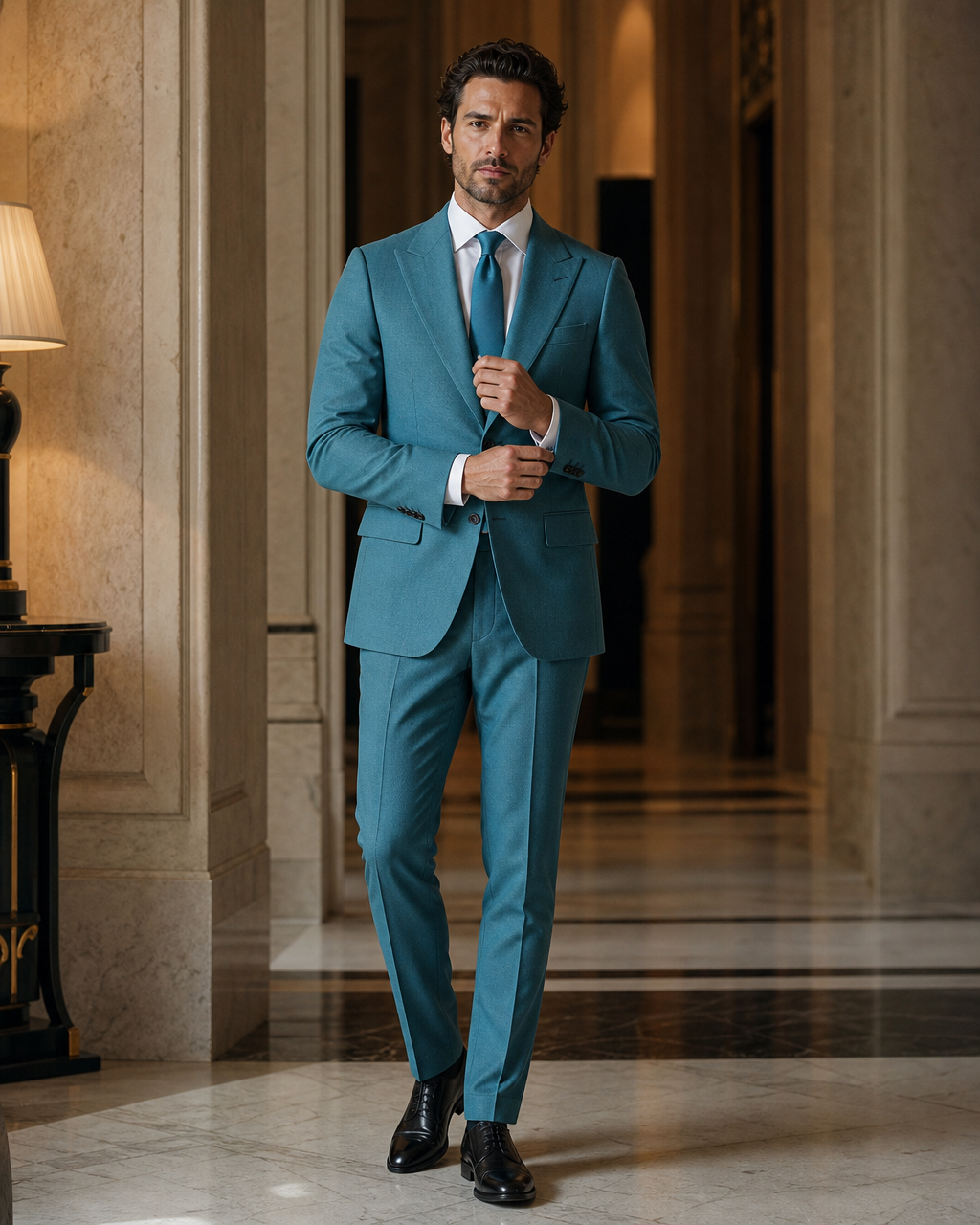 Turquoise Cashmere Blend Winter Suit - Custom Made to Measure front view