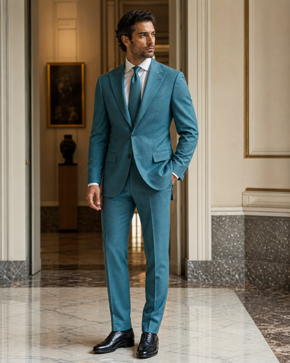 Turquoise Cashmere Blend Winter Suit - Custom Made to Measure side back view