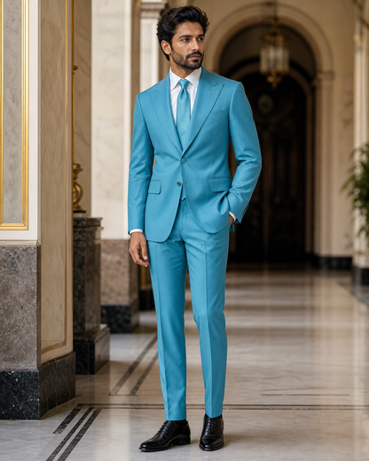 Turquoise Cotton Beach Wedding Suit - Custom Made to Measure side back view