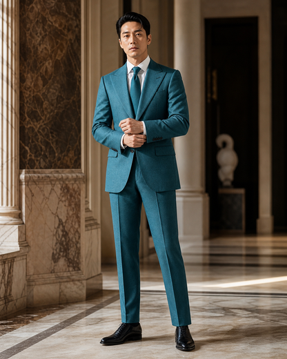 Turquoise Flannel Winter Suit - Custom Made to Measure front view
