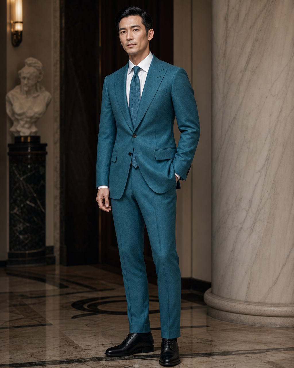 Turquoise Flannel Winter Suit - Custom Made to Measure side back view