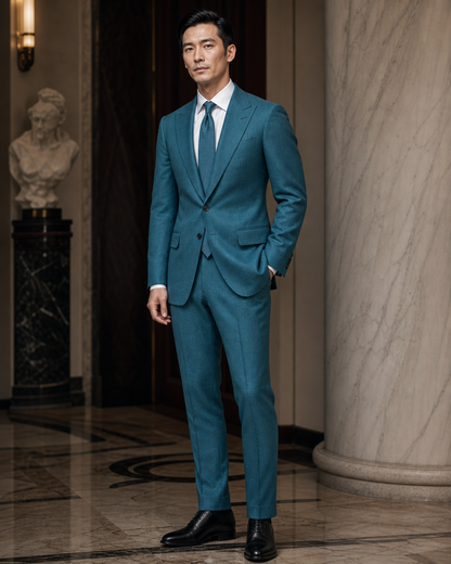 Turquoise Flannel Winter Suit - Custom Made to Measure side back view