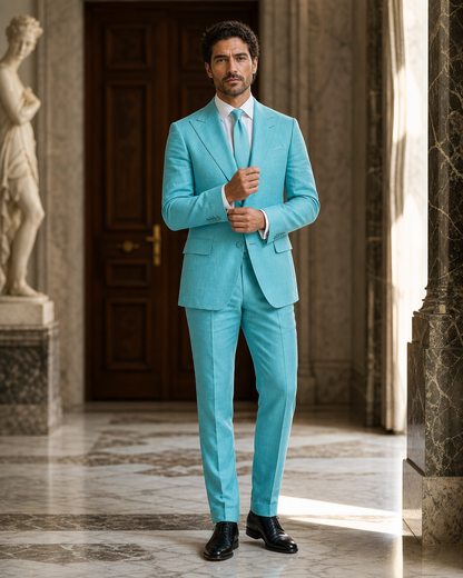 Turquoise Linen Beach Wedding Suit - Custom Made to Measure front view
