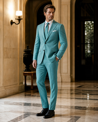 Turquoise Linen Summer Suit - Custom Made to Measure side back view