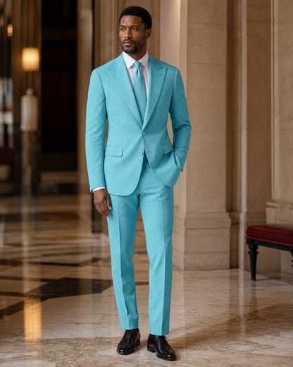 Turquoise Seersucker Beach Wedding Suit - Custom Made to Measure side back view