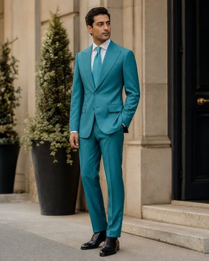 Turquoise Silk Blend Peak Lapel Suit — Custom Made to Measure — 3