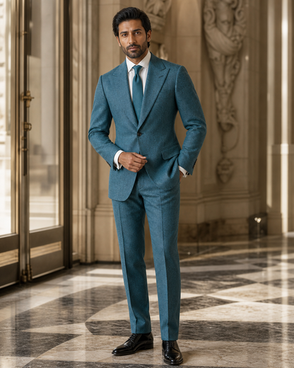 Turquoise Tweed Winter Suit - Custom Made to Measure front view