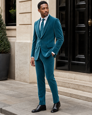 Turquoise Velvet Shawl Lapel Suit — Custom Made to Measure — 3