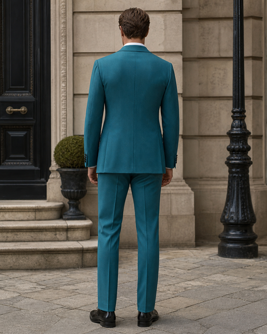 Turquoise Wool Shawl Lapel Suit - Custom Made to Measure back view