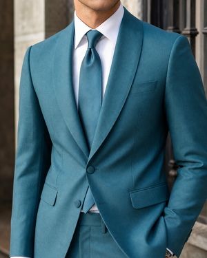 Turquoise Wool Shawl Lapel Suit — Custom Made to Measure — 4