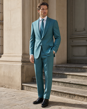 Turquoise Wool Shawl Lapel Suit — Custom Made to Measure — 3
