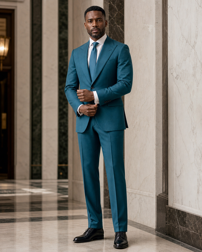 Turquoise Wool Winter Suit - Custom Made to Measure front view