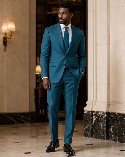 Turquoise Wool Winter Suit - Custom Made to Measure side back view