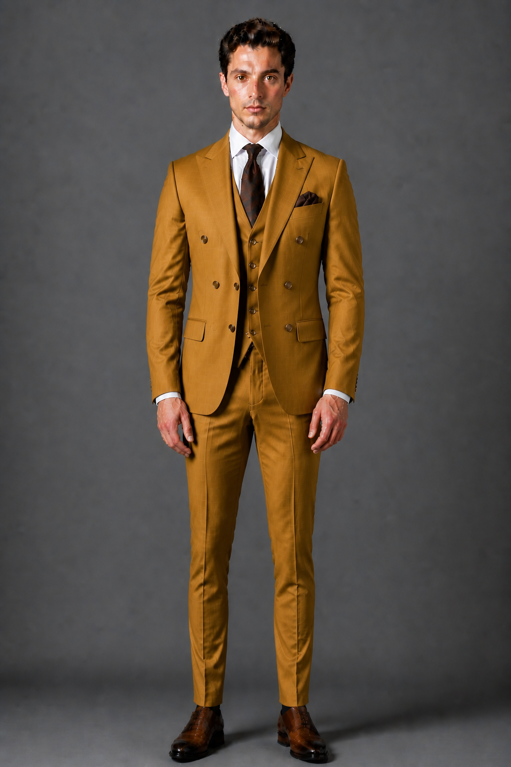 Warm Mustard Silk Blend Groomsmen Suit — Custom Made to Measure