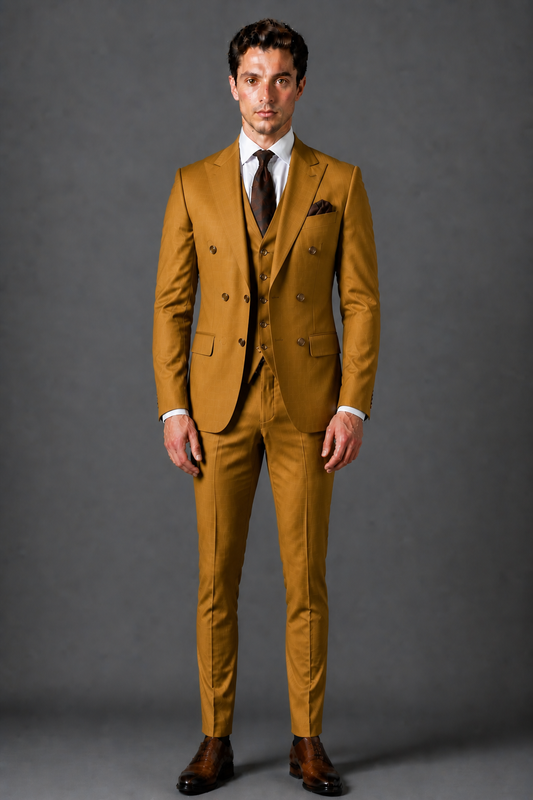 Warm Mustard Silk Blend Groomsmen Suit — Custom Made to Measure