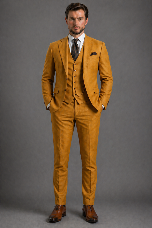 Warm Mustard Wool Father of the Bride Suit — Custom Made
