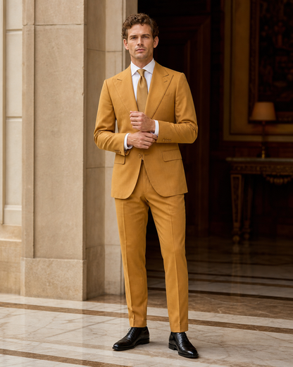 Warm Mustard Cotton Outdoor Wedding Suit - Custom Made to Measure front view
