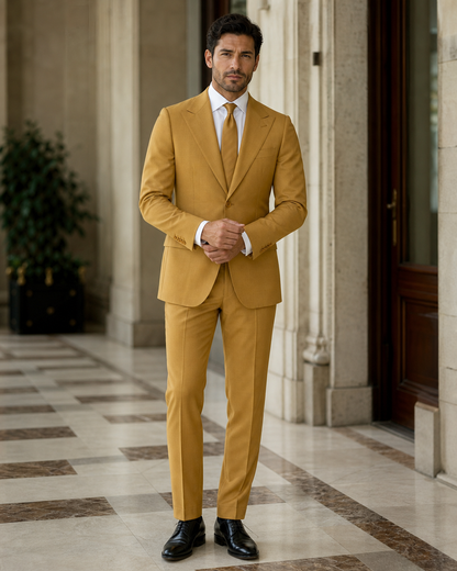 Warm Mustard Cotton Summer Suit - Custom Made to Measure front view