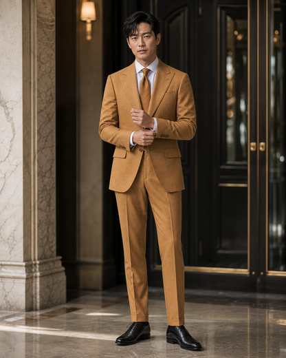 Warm Mustard Flannel Winter Suit - Custom Made to Measure front view