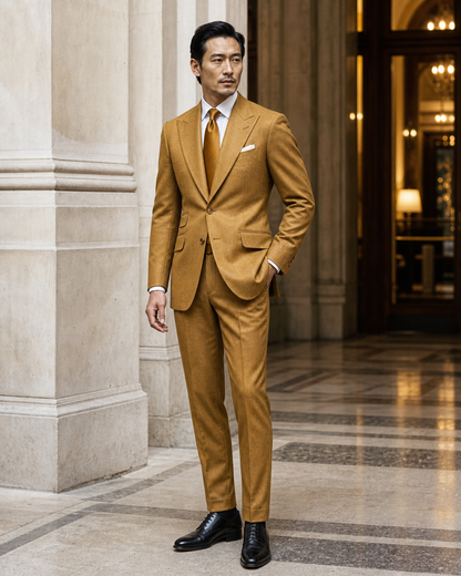 Warm Mustard Flannel Winter Suit - Custom Made to Measure side back view