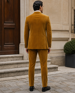 Warm Mustard Velvet Shawl Lapel Suit — Custom Made to Measure — 2