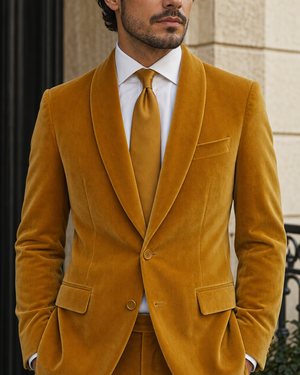 Warm Mustard Velvet Shawl Lapel Suit — Custom Made to Measure — 4