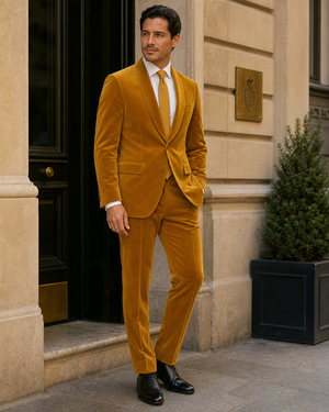 Warm Mustard Velvet Shawl Lapel Suit — Custom Made to Measure — 3