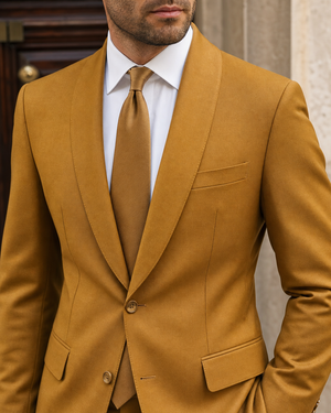 Warm Mustard Wool Shawl Lapel Suit — Custom Made to Measure — 4