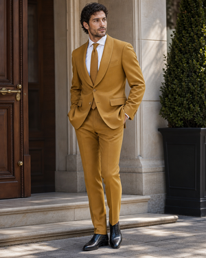 Warm Mustard Wool Shawl Lapel Suit — Custom Made to Measure — 3