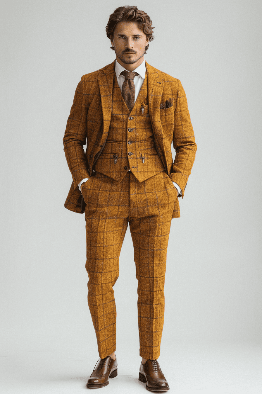 Warm Mustard Silk Blend Cocktail Party Suit — Custom Made to Measure