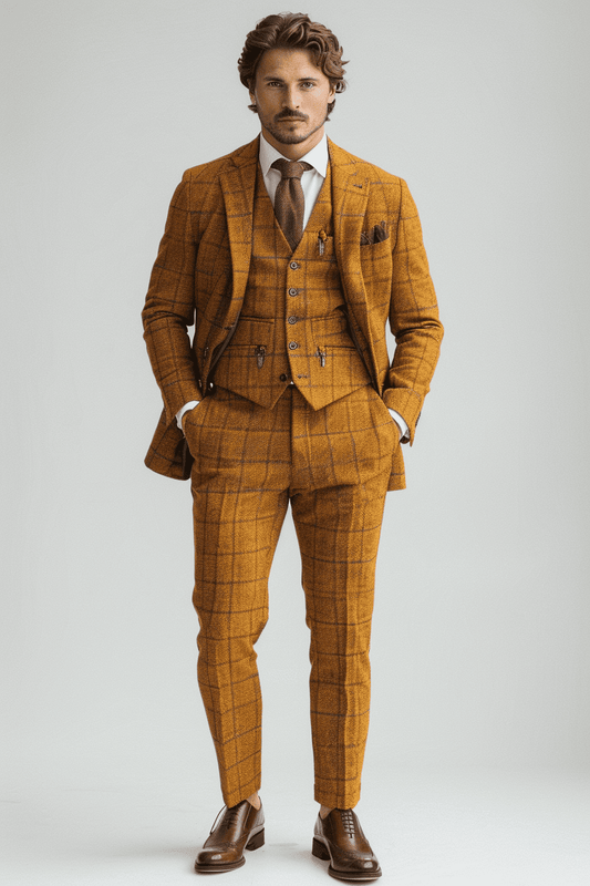 Warm Mustard Silk Blend Cocktail Party Suit — Custom Made to Measure