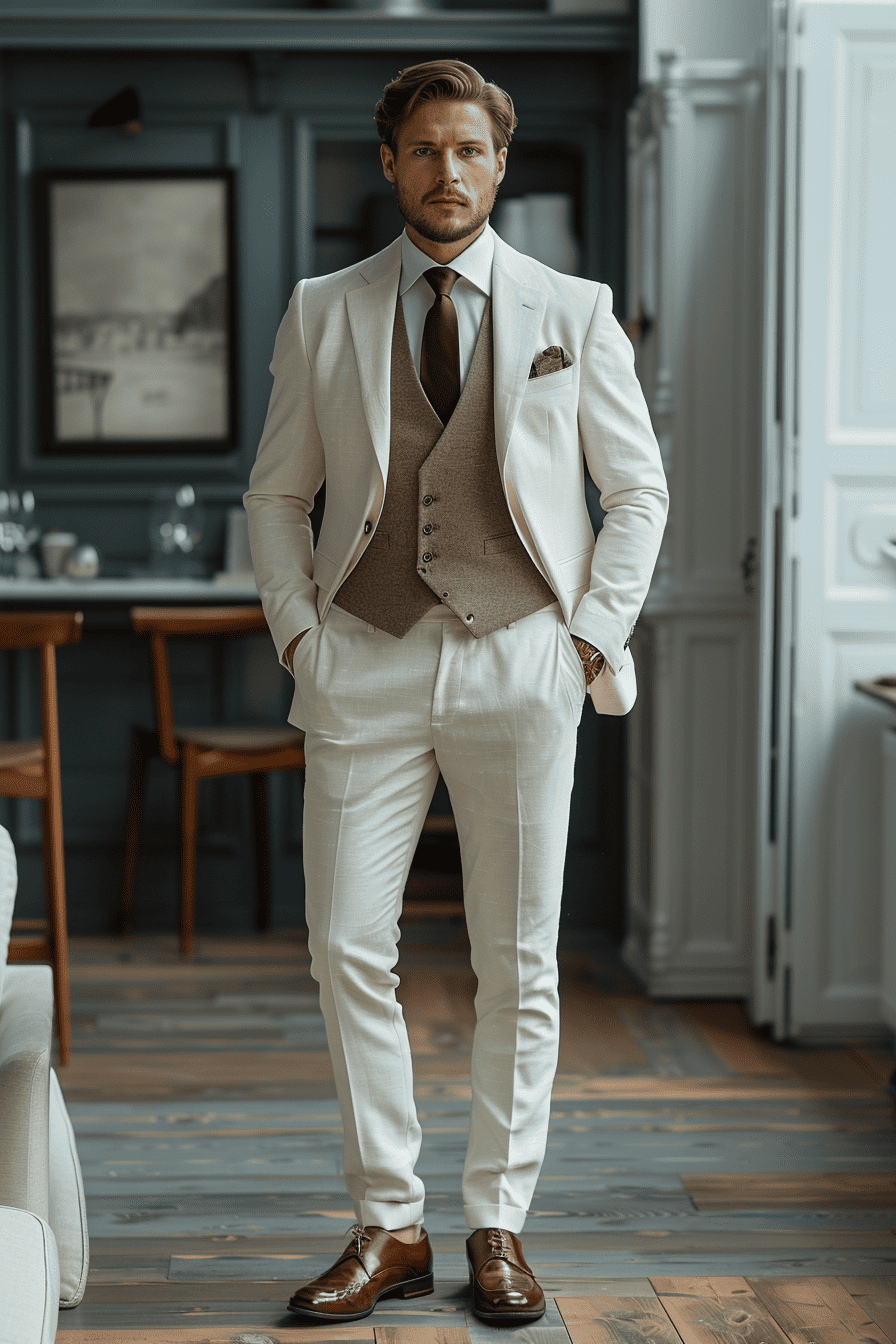 White Linen Wedding Suit — Custom Made to Measure