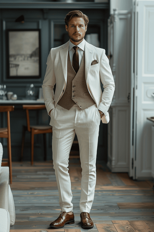 White Linen Wedding Suit — Custom Made to Measure