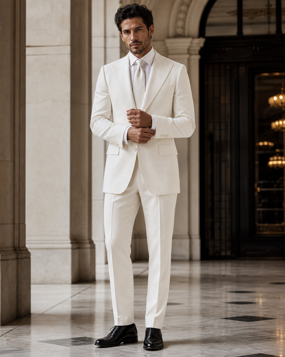 White Cashmere Blend Winter Suit - Custom Made to Measure front view