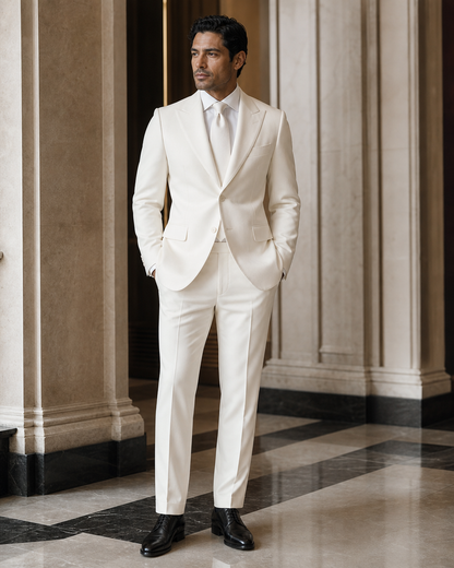 White Cashmere Blend Winter Suit - Custom Made to Measure side back view