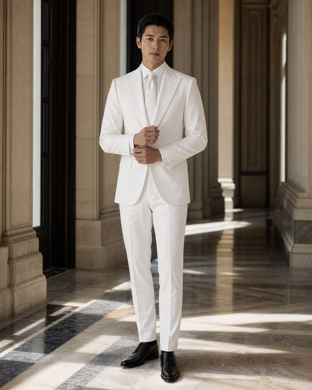 White Cotton Beach Wedding Suit - Custom Made to Measure front view